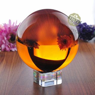 100mm Amber Asian Rare Natural Quartz Magic Crystal Healing Ball Sphere,  Stand