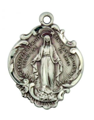 Our Lady Of Grace 1 1/16 " Sterling Silver Miraculous Medal With Hail Mary Prayer