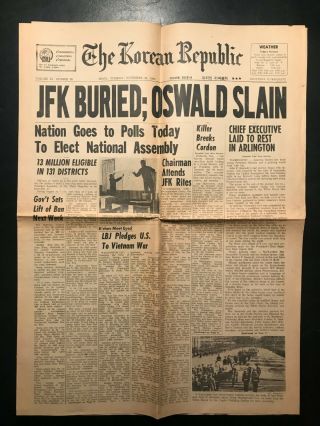 2 Vintage Korean Republic Newspapers - Kennedy Assassination Jfk Oswald Ruby