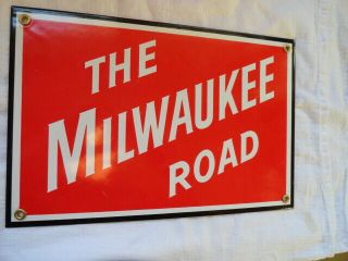 Vintage Heavy Enameled Porcelain Sign The Milwaukee Road Railway Railroad 12 X 8