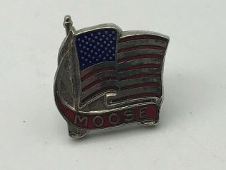 Vintage American Flag Loyal Order Of Moose Lapel Pin Tie Tac B9
