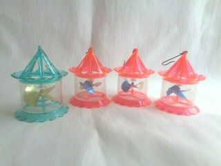 4 Vintage X - Mas Ornaments - Birdcage Spinners - Whirly Twirleys