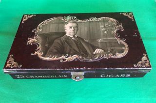 Vintage Rare Chamberlain Cigars Embossed Tobacco Tin Fortier Montreal Canadian