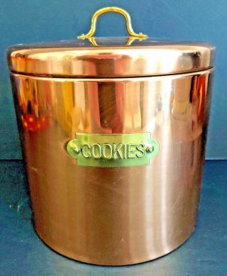 Vintage Odi Copper 7 Inch Cookies Tin Jar With Handle