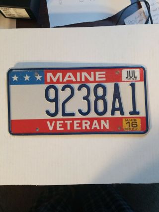 Maine " Veteran " License Plate (9238a1)