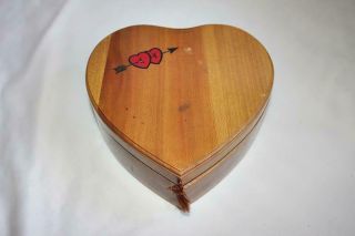 Vintage Heart Shaped Wooden Trinket Box With Buttons,  Embroidered Letters,  Yarn