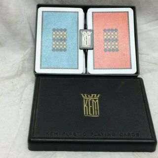 2 Decks Vintage Kem Plastic Playing Cards Complete Red Blue