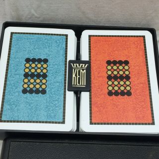 2 Decks Vintage KEM Plastic Playing Cards Complete Red Blue 2