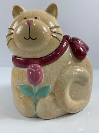 Vintage Treasure Craft Kitty Cat Cookie Jar Canister W Rose Ceramic Susan Marie