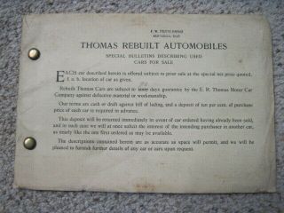Very Rare Circa Early 1900s E.  R.  Thomas Motor Car Co.  Automobile Sales Flyer Nr