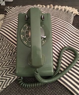 Vintage Avocado Green Western Electric Bell System Rotary Wall Telephone