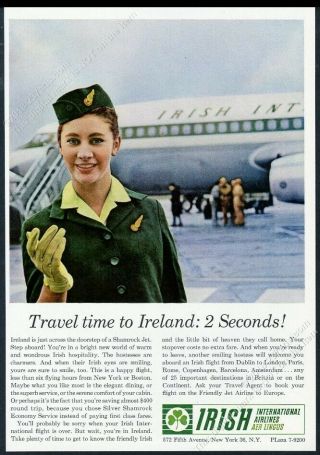 1963 Aer Lingus Stewardess Plane Color Photo Vintage Print Ad
