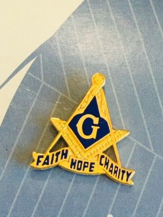 Freemason Masonic Faith Hope Charity Lapel Pin Compass,  Level