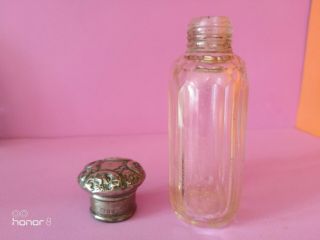 SET OF 2 GLASS ANTIQUE BOTTLES PERFUME WITH SILVER STERLING CAPS 1858 ' s &1890 ' s 3