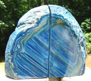 Agate Geode Blue Bookends - Unique Color Blends/Exc Patterns - 4 lbs 9 ounces - WOW 4