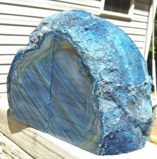 Agate Geode Blue Bookends - Unique Color Blends/Exc Patterns - 4 lbs 9 ounces - WOW 6