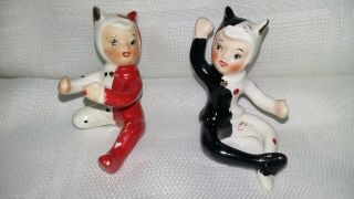Pair Christmas Pixies Elves Figurines Japan Vintage