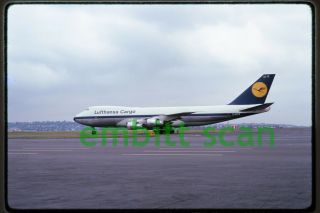 Slide,  Lufthansa Boeing 747 - 230f (d - Abye) At Boston,  1974