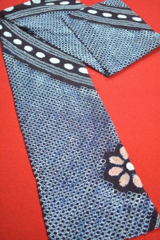 Zm01/40 Vintage Japanese Fabric Cotton Antique Boro Indigo Blue Shibori 51.  6 "