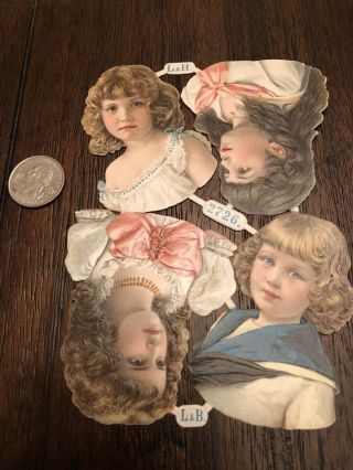 Large Antique Die Cut L&b 1890 German Uncut Childrens Paper Doll Faces Scraps