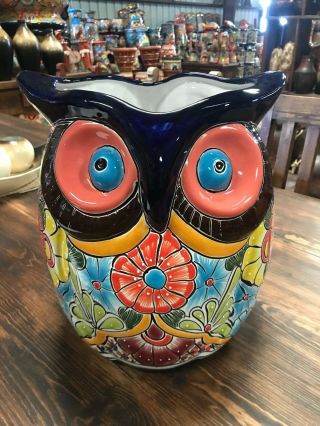 Talavera Mexican Pottery - Large Owl Colorful Planter