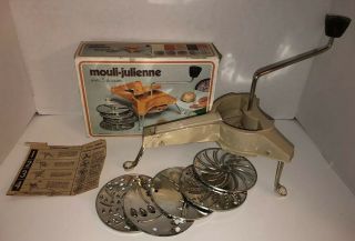 Vintage Mouli - Julienne 4445 W/ 5 Metal Discs Grater Shredder Slicer 70s Complete