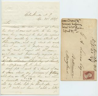 1857 Nj Transit Central Railroad Jersey Engineers Office Letter Postmarked