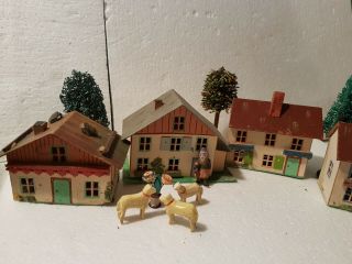 Great Antique German Putz Village Country Set Cardboard & Accessories Germany