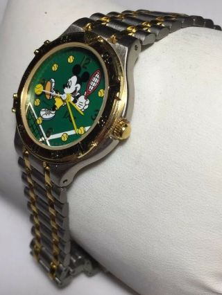 Disney Mickey Jaz Watch Playing Tennis Silver Gold Case Yellow Collectible