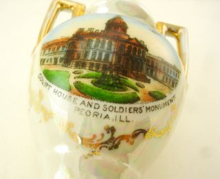 Early 1900s PEORIA ILLINOIS Souvenir Vase Court House Soldiers Monument Vintage 2