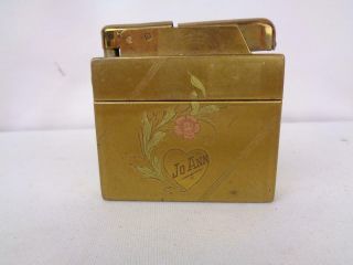 Vintage Marathon Ladylite Cigarette Lighter & Case Gold Tone - Engraved - Enameled