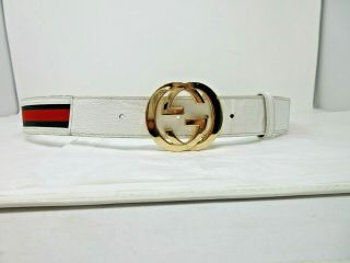 Gucci White With Green And Red Stripes,  Gold Interlocking G 