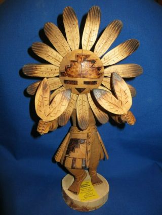 Huge 14 " Navajo Kachina Doll Sun Face Eagle Dancer Great Detail Carved Wood