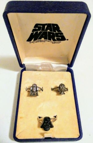 Vintage 1977 Star Wars Ring Set Darth Vader R2d2 C3po 20th Century Fox Rare