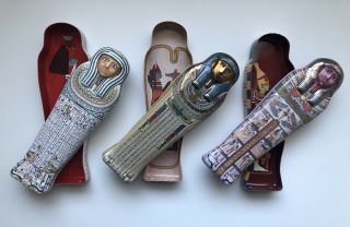 Three 1989 Hunkydory Egyptian Mummy Coffin Denytenamun British Museum Tins