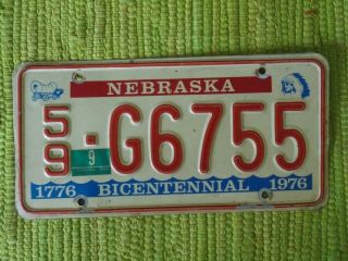 1976 Nebraska License Plate 1776 Bicentennial Ne Tag 59 G6755 Covered Wagon