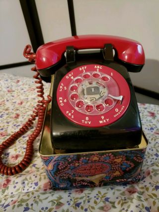 Vintage Western Electric Red/black Rotary Dial Desk/table Phone W/cord 500 C/d