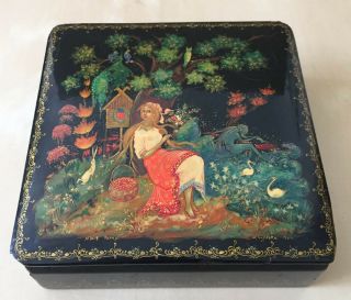 Russian Fedoskino Lacquer Box Girl & Nature Artist Signed See Pictures