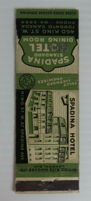 Vintage Spadina Hotel Toronto Matchbook Cover (inv23794)