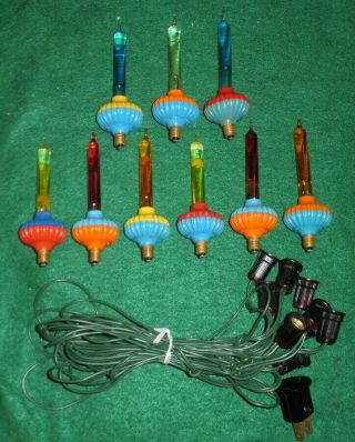 Vintage Noma C - 6 Christmas Biscuit Bubble Light Set Of 9 W/ Wire Strand
