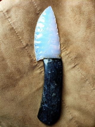 Syn Opal Flintknapping Knife W/ Orthocirus Handle Made & Signed By Dale Cannon
