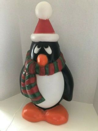 Chilly Penguin Blow Mold 28 " Plastic Red Green Scarf General Foam Vintage