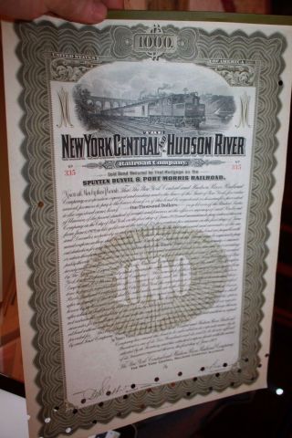 York Central And Hudson River Railroad Company Spuxton Gold Bond $1,  000