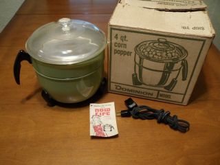 Vintage Dominion 4 Qt Popcorn Maker Model 1704 Avocadoe Green &