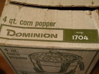 Vintage Dominion 4 Qt Popcorn Maker Model 1704 Avocadoe Green & 4