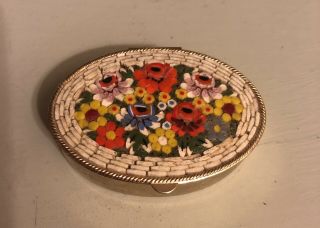 Vintage Micro Mosaic Glass Floral Pill Trinket Stash Box