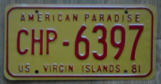 1981 Us Virgin Islands American Paradise License Plate Chp 6397