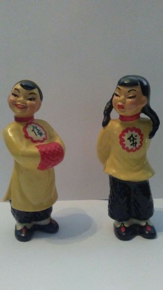 Vintage Ceramic Arts Studio Asian Boy And Girl