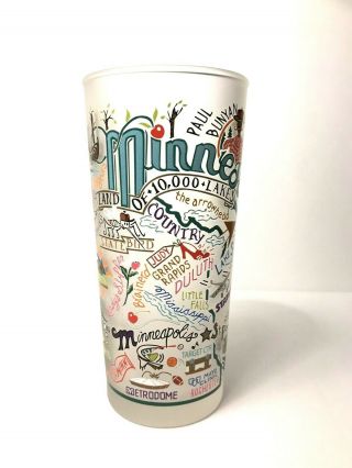 Minnesota Catstudio Frosted Drinking Glass Nwt,  Minneapolis,  Duluth,  Prince,