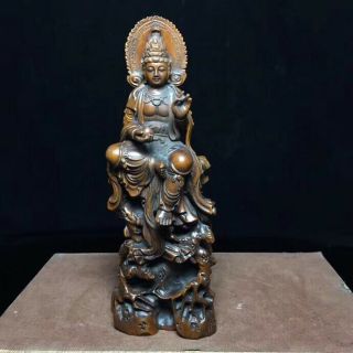Chinese Exquisite Boxwood Figurine - Hand - Carved Avalokitesvara Kwan - Yin Ft054